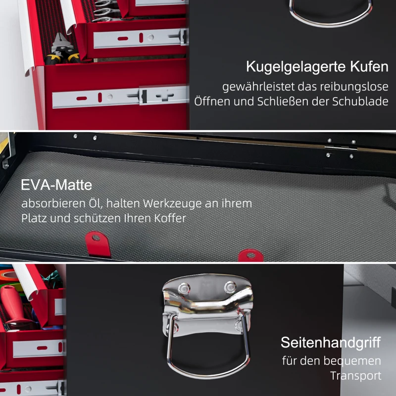 HOMCOM Gereedschapskist, afsluitbaar, 6 lades, stalen behuizing, 60x26x34cm, Rood+Zwart
