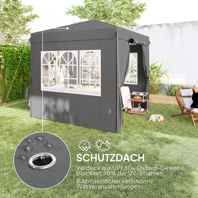 Outsunny 2,5 x 2,5 m Pop-up Paviljoen met Zijwanden en Transporttas, UPF50+ Hoogte Verstelbaar Tuinpaviljoen, Donkergrijs