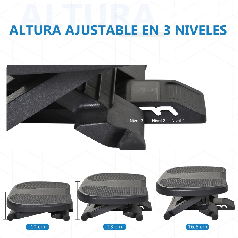 HOMCOM Reposapiés con Altura y Ángulo Ajustable Reposa Pies con Superficie de Masaje y Almohadillas Antideslizantes Negro