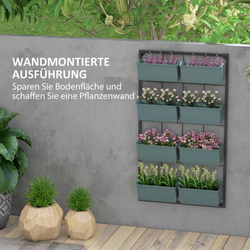 Outsunny Plantentrap Bloemenrek 8 Plantenbakken, stapelbaar, weerbestendig, 52,5 x 14 x 90 cm, Donkergroen + Zwart