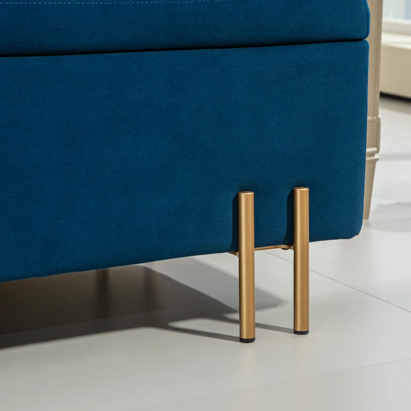 HOMCOM Gepolsterde bank met opbergruimte, metaal, rubberhout, schuim, 100 x 40 x 42 cm, donkerblauw