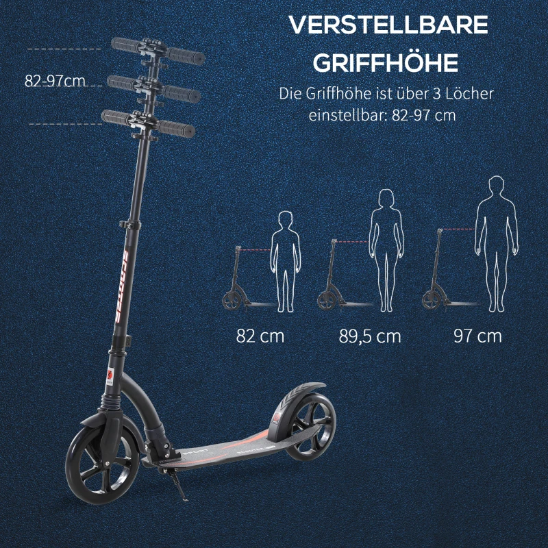 HOMCOM Kinderstep, kickstep, schokdemping, in hoogte verstelbaar aluminium zwart