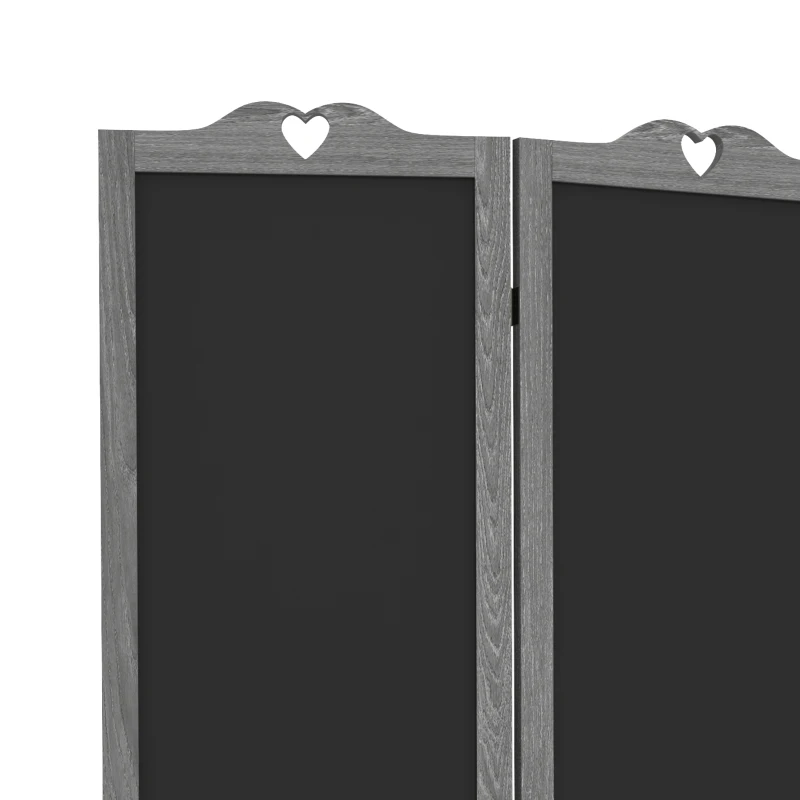 HOMCOM Biombo Separador de Ambientes Dobrável de 4 Painéis de Madeira com Quadros 162x172 cm Cinzento