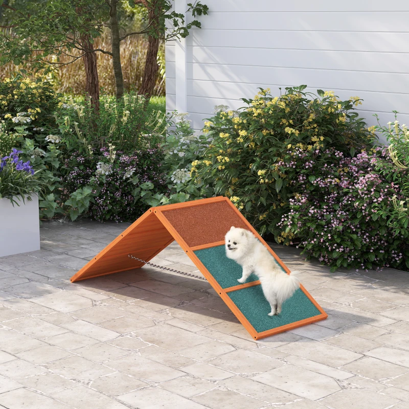 PawHut Agility hondenloopplank, opvouwbaar, hoogte verstelbaar, antislip, Vurenhout, tot 40 kg, 173 x 59 x 66 cm, Oranje/Groen