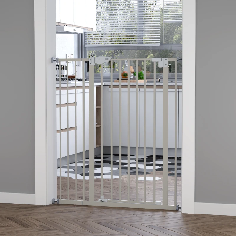 Barrière de sécurité Longueur réglable dim. 74-80 cm ou 91,5-97,5 cm métal Plastique Blanc