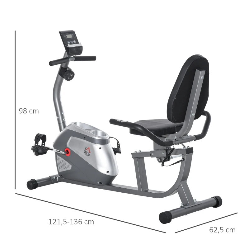 HOMCOM hometrainer fietstrainer vliegwiel hometrainer met 8 niveaus verstelbare magnetische weerstand verstelbare lengte magnetische weerstand wielen metaal ABS grijs + zilver 136 l x 62,5 b x 38 h cm(m-3)