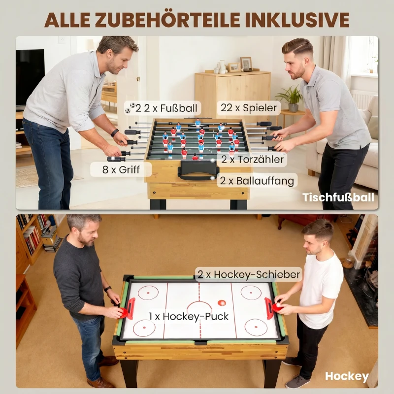 SPORTNOW 13-in-1 speeltafel, tafelvoetbal, schaak, biljart, tafeltennis en meer, MDF, kunststof, Walnoot(m-6)