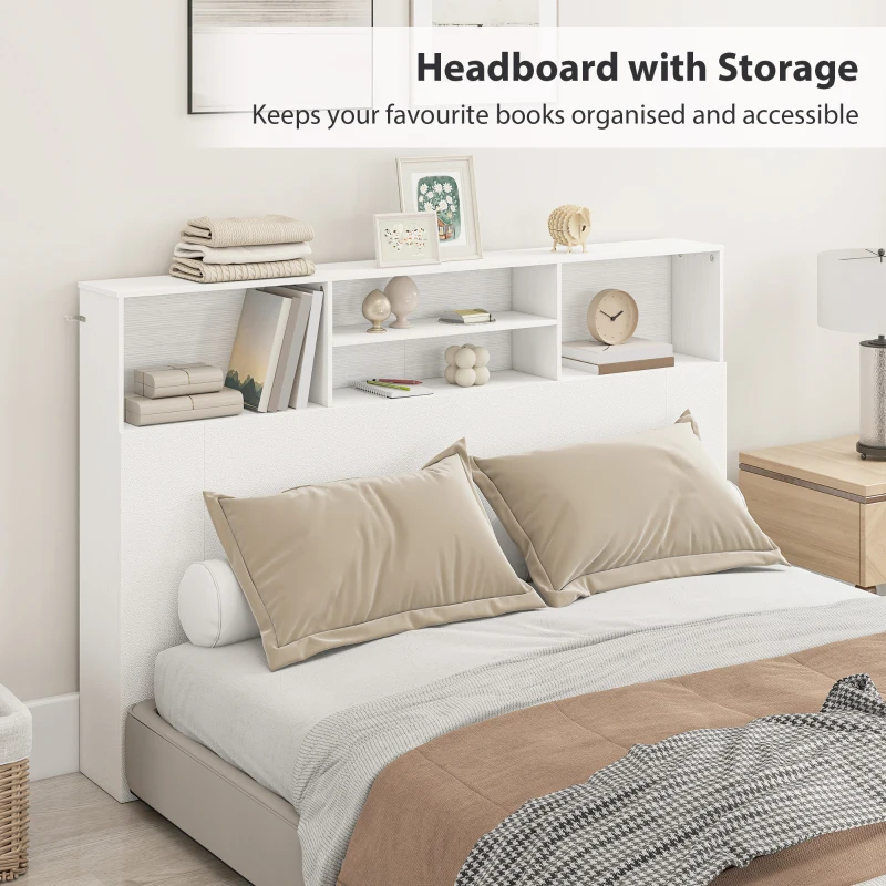 HOMCOM King-Size Headboard with Storage, Freestanding Bed Headboard with 4 Open Compartments for Bedroom, White
