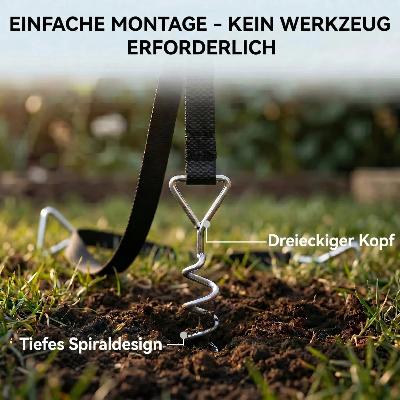 SPORTNOW Bodenanker Schraube 4er Set 32 cm spiralförmige Trampolin Pfähle Anker mit Dreiecksgriff, verstellbare Gurte Silber