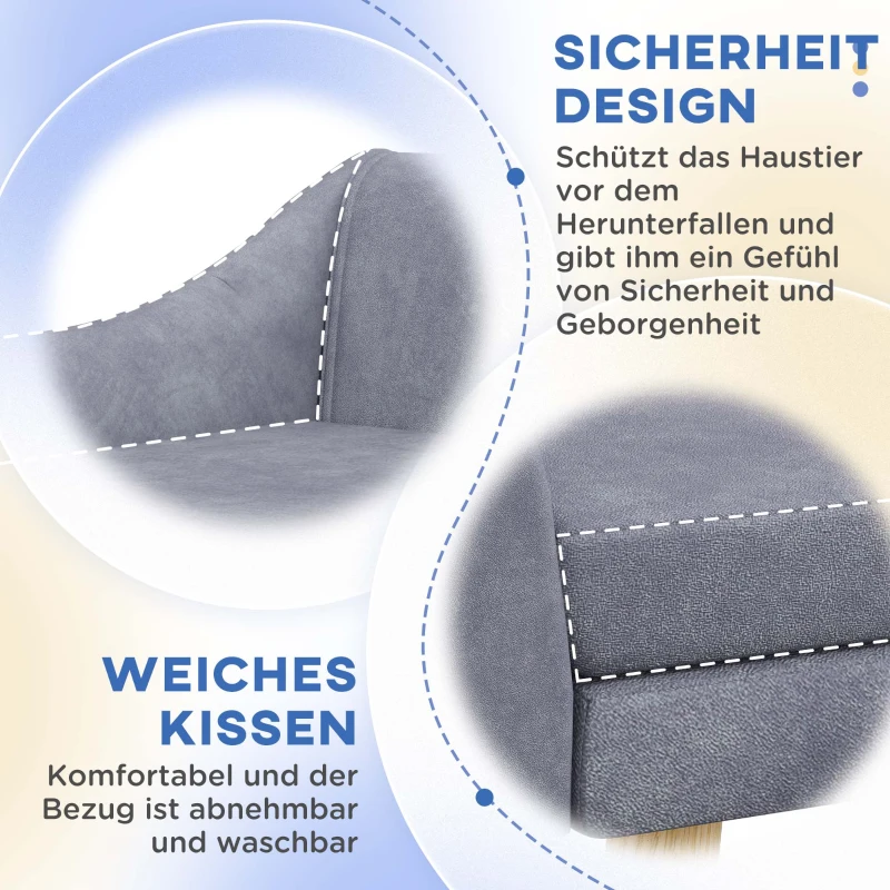 PawHut Hondenbank, Scandinavisch design, met afneembare bekleding in fluweelachtige stof, 102 cm x 58,5 cm x 42,5 cm, Grijs + Natuurlijk(m-7)