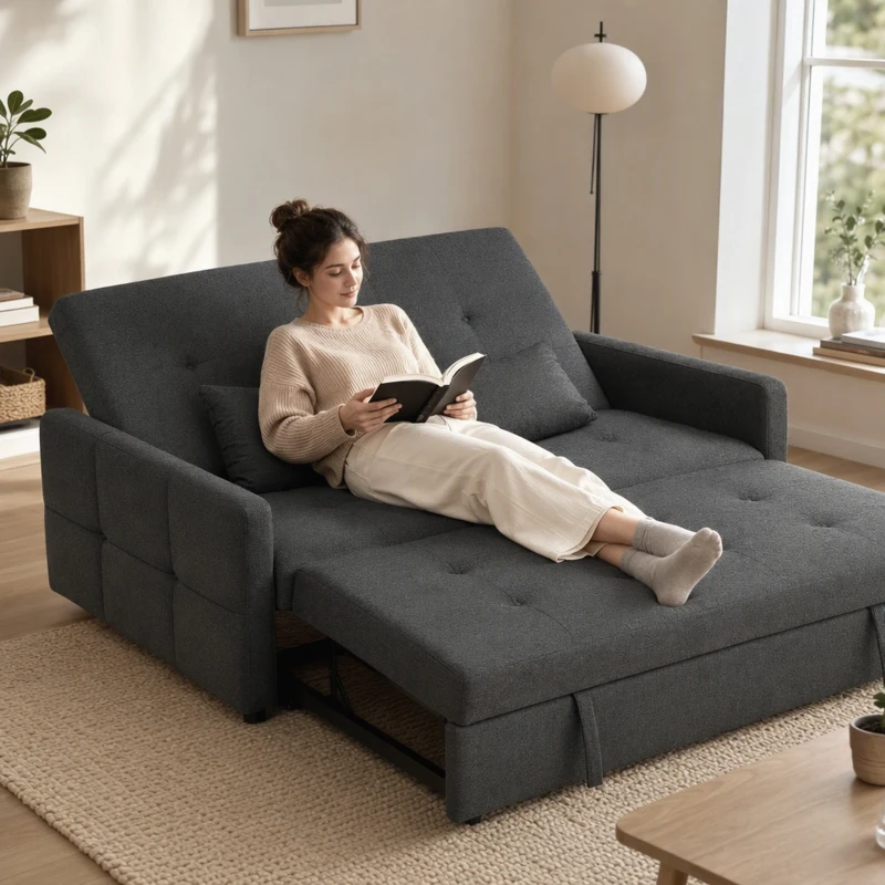 HOMCOM Sofá Convertible 2 Plazas 3 en 1, Sofá Cama Clic Clac 160 cm, Respaldo Regulable, Asiento Amplio, 2 Cojines, Gris oscuro