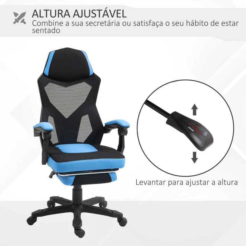 Vinsetto Cadeira de Escritório Ajustável em Altura Cadeira para Secretária Giratória de 360° Reclinável até 135° 58x72x108-118 cm Azul