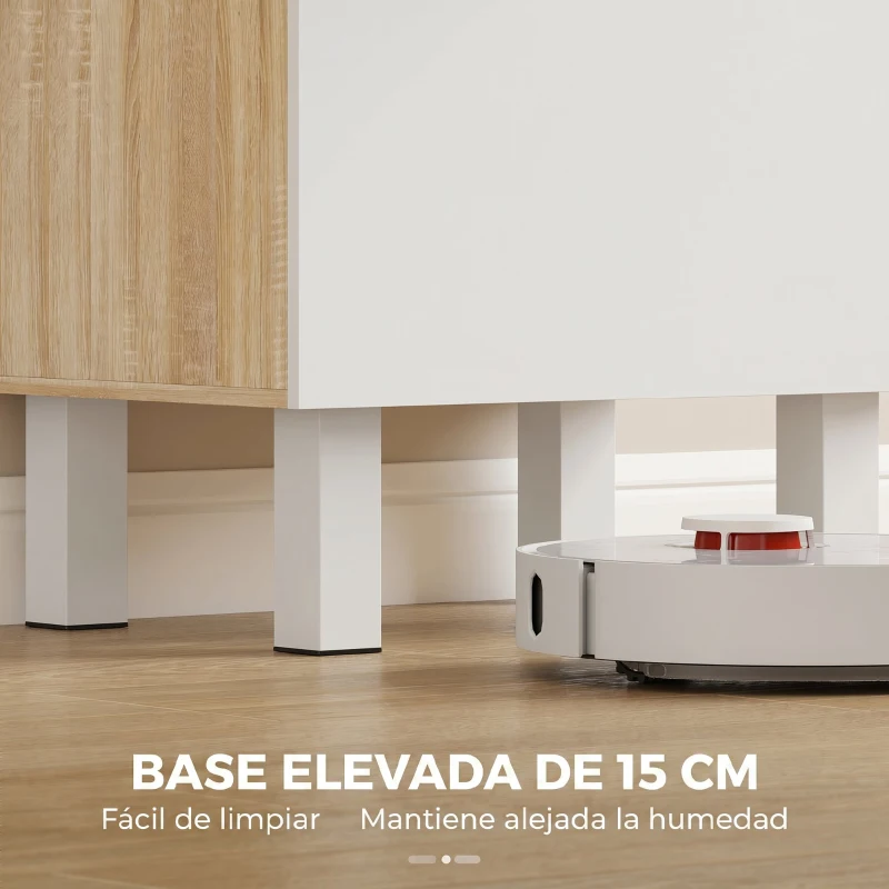 HOMCOM Aparador alto de cocina, armario de cocina con 2 puertas, cajón y encimera, 55x40x174 cm, blanco y madera natural