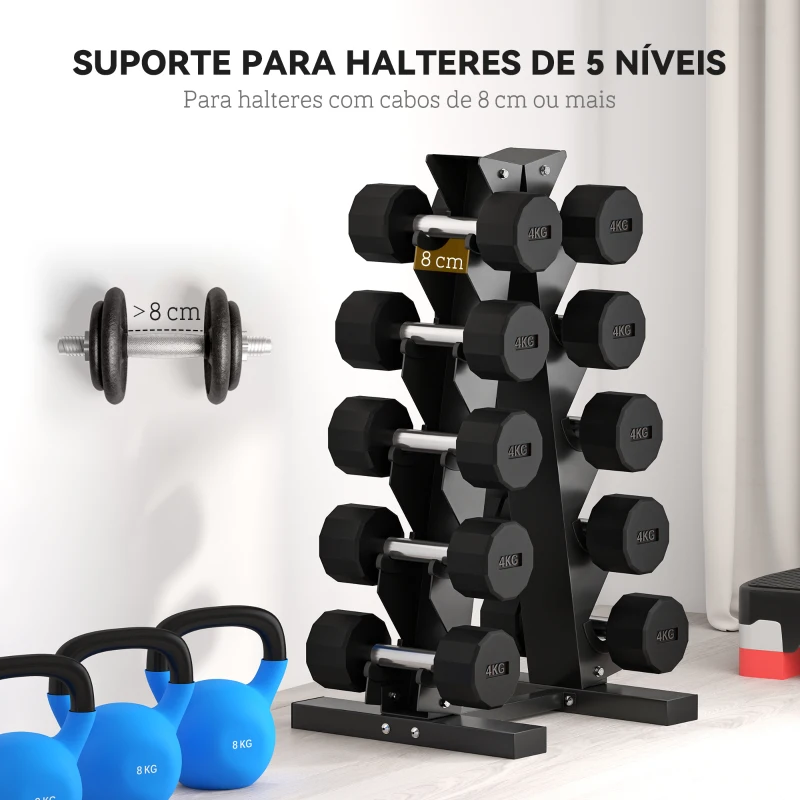 SPORTNOW Suporte para Halteres de 5 Níveis Suporte de Armazenamento para Halteres de Aço para Treinamento 35x33x66 cm Preto