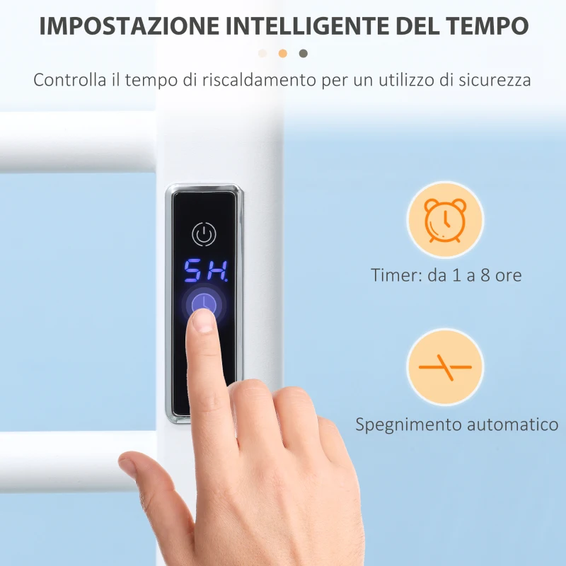 HOMCOM Scaldasalviette Elettrico a 8 Barre con Timer e Controllo Temperatura, 50x45x80 cm, Bianco