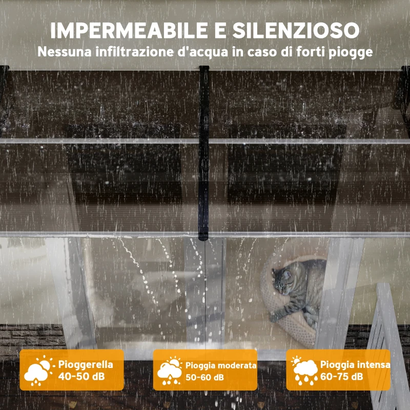 Outsunny Pensilina da Esterno per Finestre e Porte, in Policarbonato e Alluminio, 200x96x27cm, Marrone