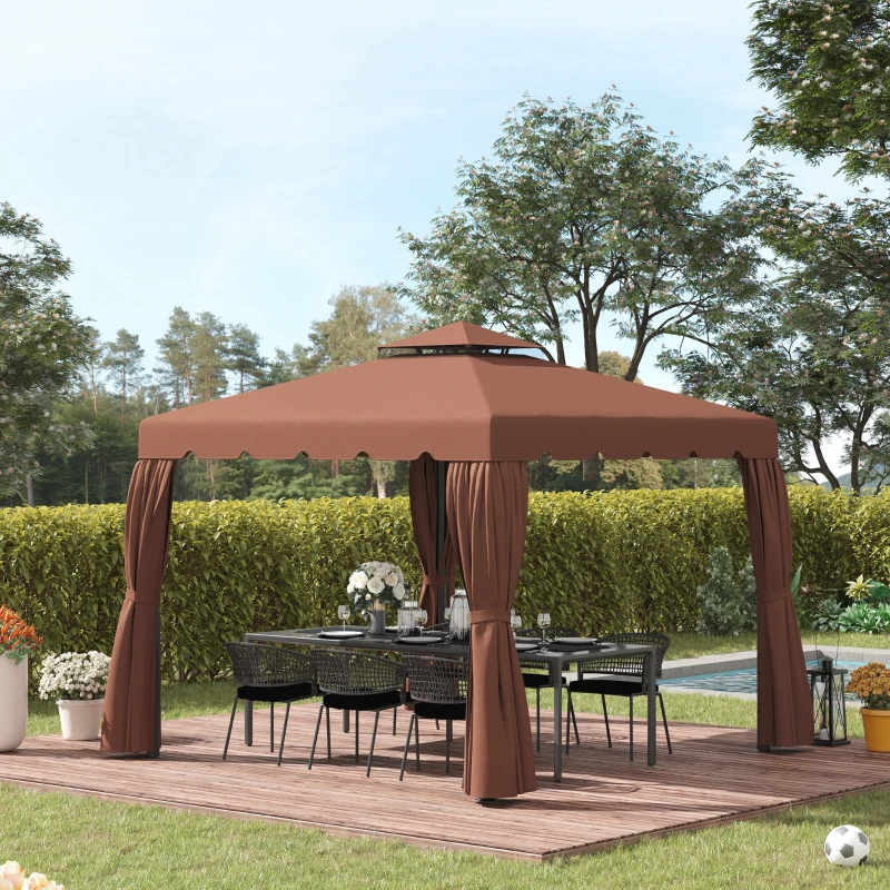 Outsunny Toldo de Substituição para Pérgola 300x300 cm com Duplo Teto e 8 Orifícios de Drenagem Marrom