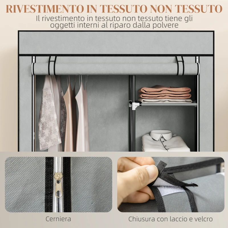 HOMCOM Armadio Guardaroba Portatile Tessuto non Tessuto con 6 Ripiani Aperti e un Appendino, 103x43x162.5 cm, Grigio
