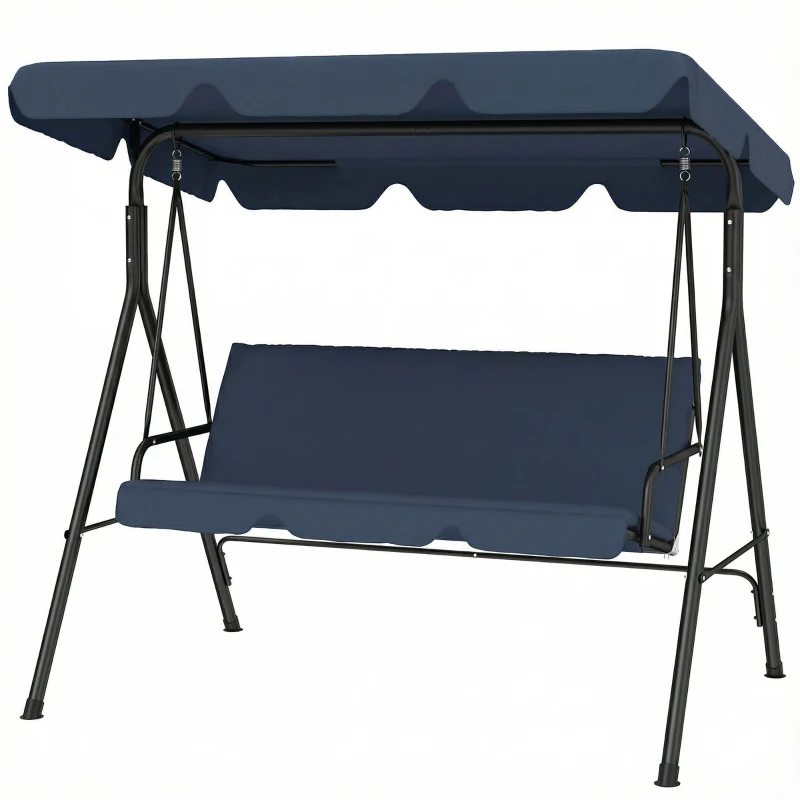 Outsunny Baloiço de Jardim Exterior de 3 Lugares com Toldo Ajustável e Estrutura de Aço 172x118x153 cm Azul-Marinho