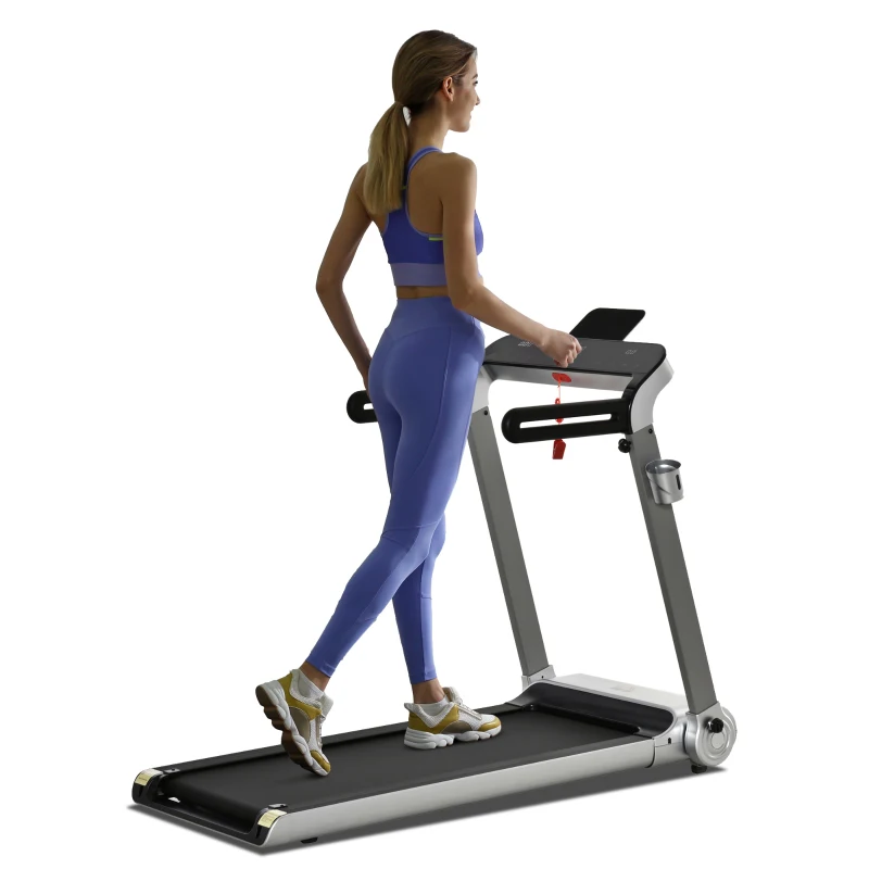 HOMCOM Tapis de course électrique pliable 1-15 km/h 735 W tapis roulant écran LED support tablette port USB bande extra-large antidérapant acier PP ABS 158 x 81 x 25 cm noir et argent