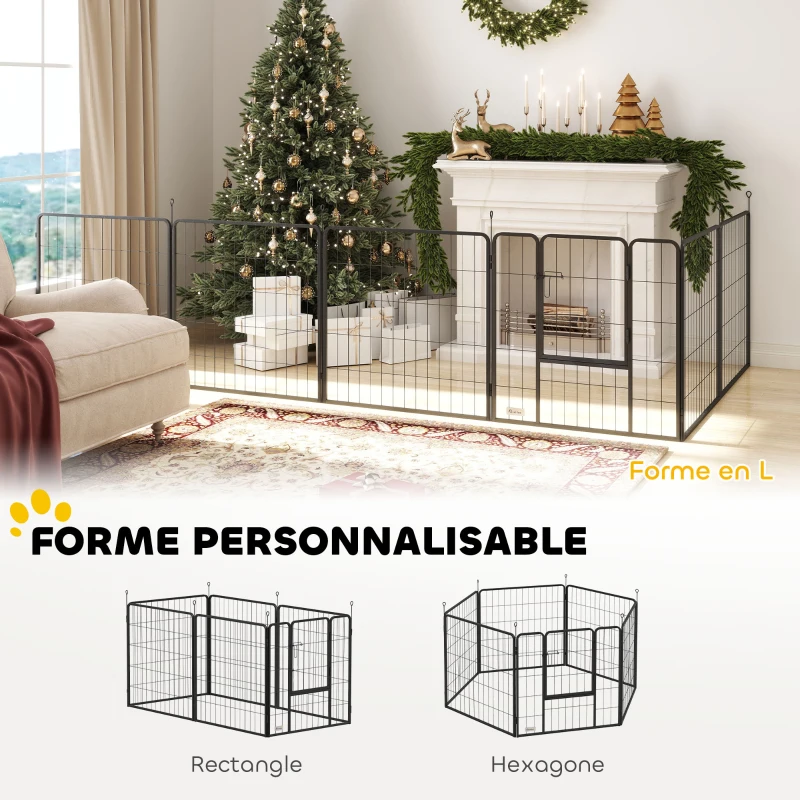 PawHut Parc pour chien, enclos chien 6 panneaux modulable et pliable, portable en acier avec porte 80 x 80 gris