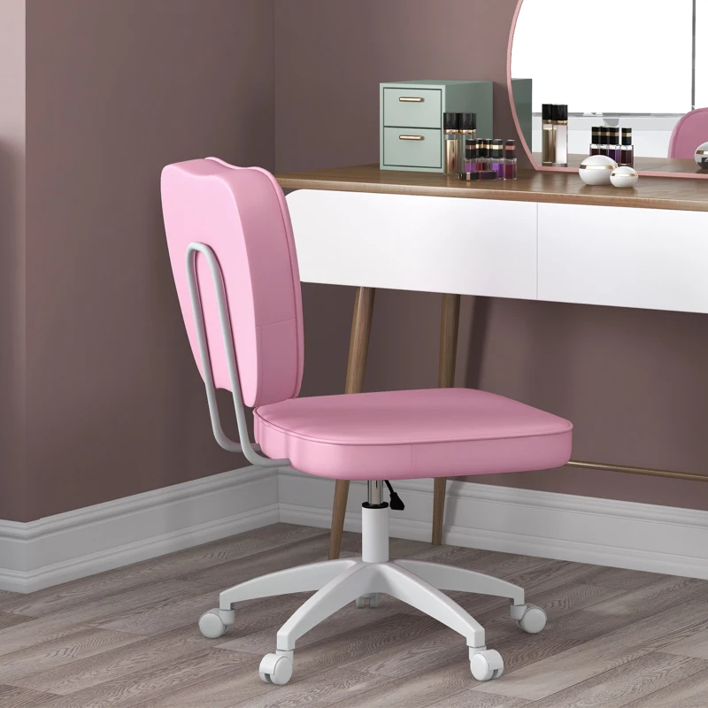 Vinsetto Cadeira de Escritório Estofada em PU com Altura Ajustável Sem Braços Cadeira de Estudo Dormitório 46x59x82-92 cm Rosa