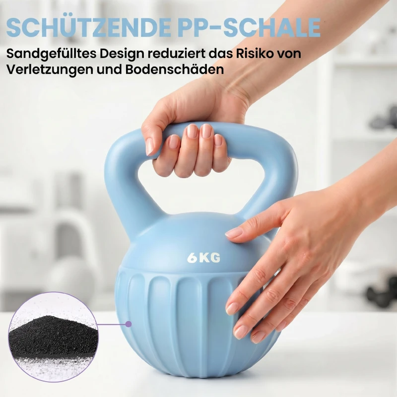 SPORTNOW Kettlebell Kugelhantel 6 kg Gewicht-Hantel mit Sand befüllt für Anfänger Zuhause Krafttraining 17 x 17 x 23 cm Blau
