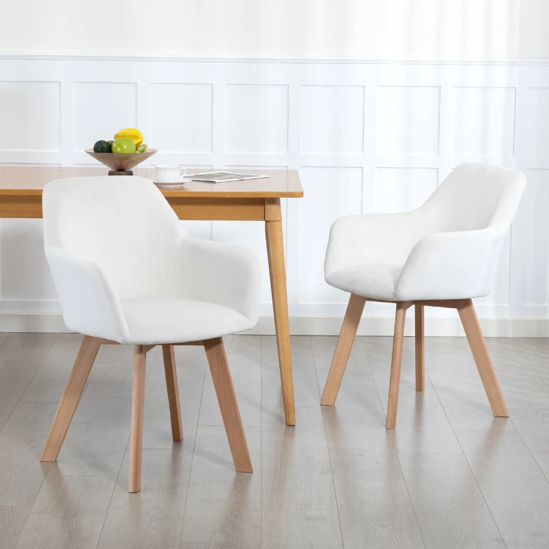 HOMCOM Conjunto de 2 Cadeiras de Jantar Modernas Estofadas em Veludo com Pernas de Madeira 54x57x80 cm Creme