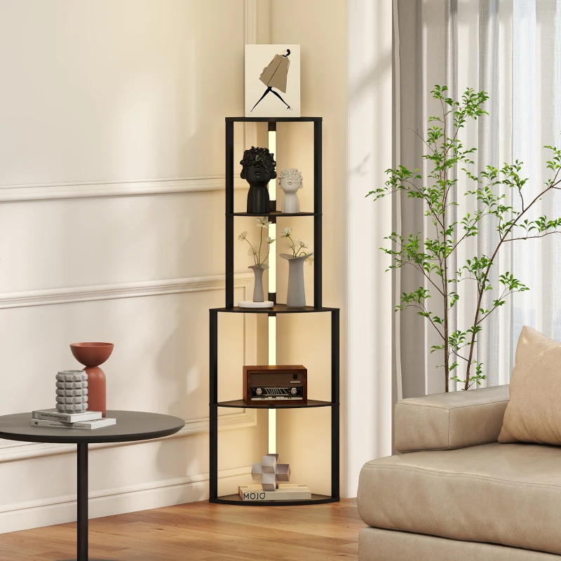 HOMCOM Lampadaire sur pied salon, lampadaire avec étagères d'angle à 4 niveaux, luminosité réglable, 55,5 x 39,5 x 163 cm, noir