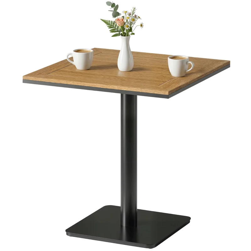Outsunny Bijzettafel 70 x 70 cm weerbestendig tuintafel met houtlook brede basis, vierkant natuurhout