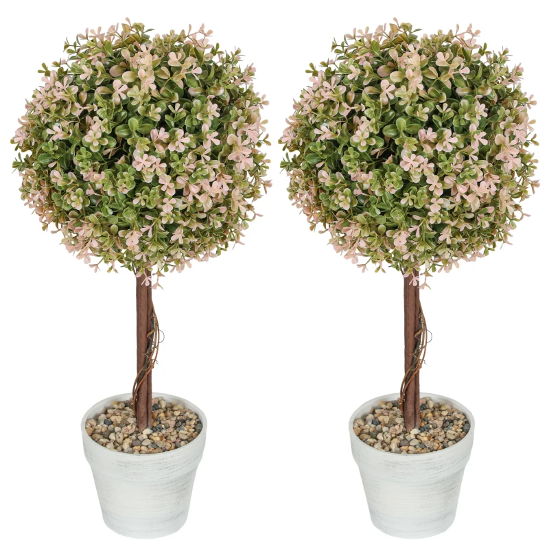 HOMCOM Set of 2 Decorative Artificial Plants, Murraya Flowers in Pot, Fake Plants for Home Indoor outdoor Decor, 60cm, Cream White
