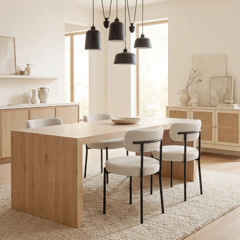 HOMCOM Lot de 4 Chaises Salle à Manger Chaises de Cuisine Rembourrées en Tissu Bouclette Dossier Incurvé Pieds en Acier Beige