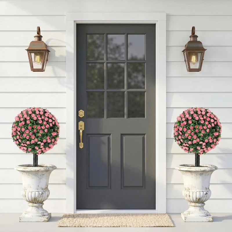 HOMCOM Artificial Rose Topiary UV Resistant, 2-Pack Fake Plants, 55 cm, Pink