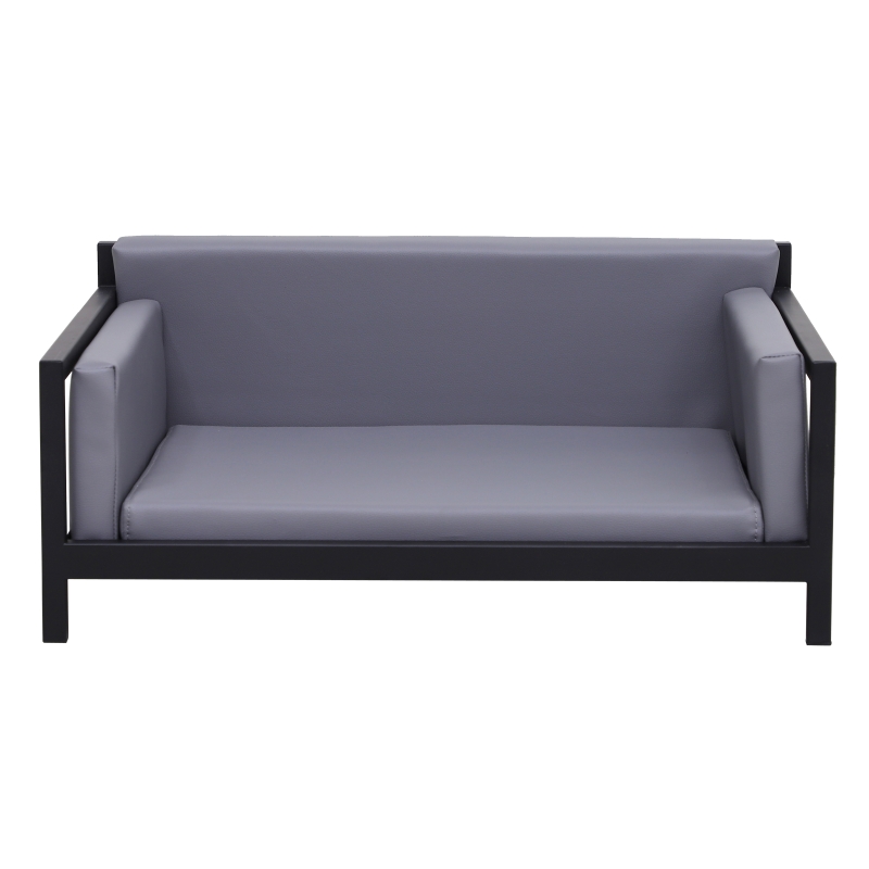 PawHut Deluxe PU Pet Sofa Couch Soft Dog Puppy Cat Sleep Bed Metal Frame Grey 64L x 52W x 27.5H cm