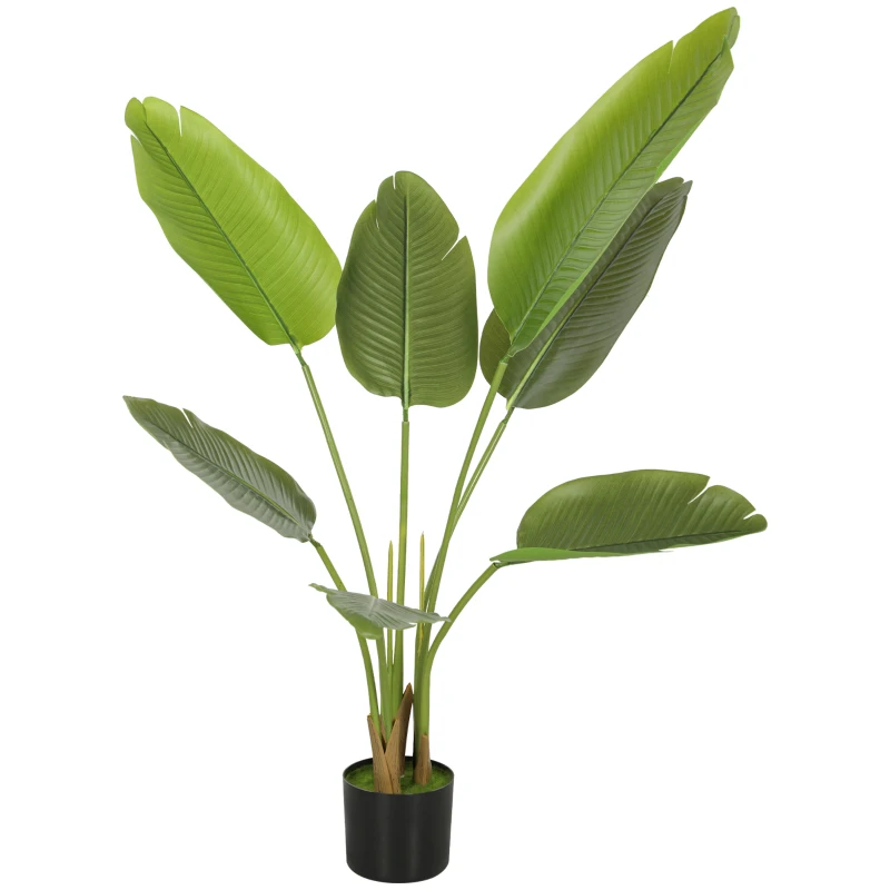 HOMCOM Planta Artificial Decorativa 109 cm Bananeira Artificial com Vaso e Folhas para Interior Casa Sala de Estar Escritório Verde