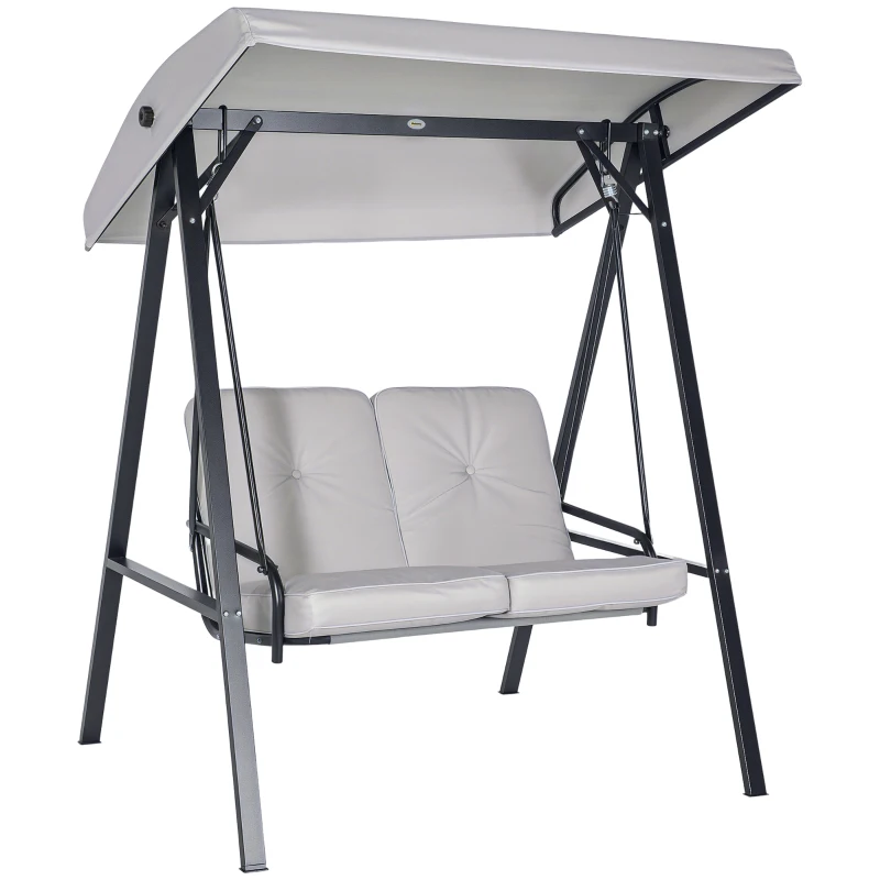 Outsunny Hollywoodschommel, 2-zits tuinschommel met verstelbaar dak, tot 220 kg belastbaar, 145 x 116 x 172 cm, Grijs