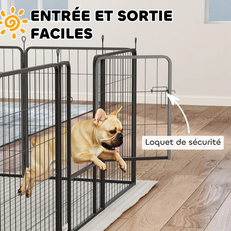 PawHut Parc pour chien, enclos chien 12 panneaux modulable et pliable, portable en acier avec porte 68 x 80 noir
