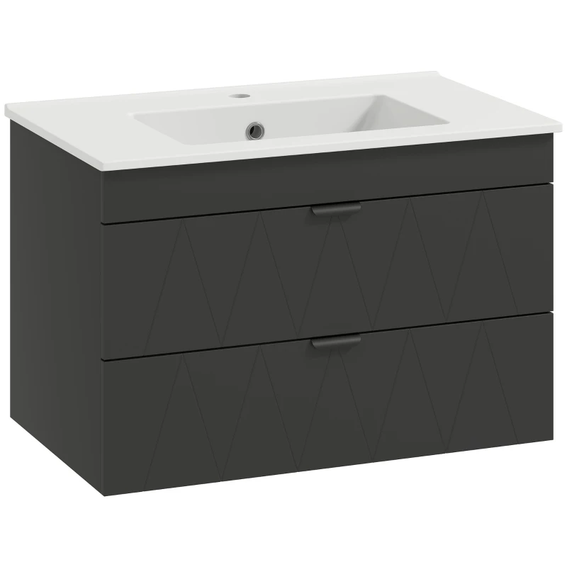 HOMCOM Hangende Wastafelonderkast met Keramische Wastafel en Soft-Close Lades, Zwart(m-11)