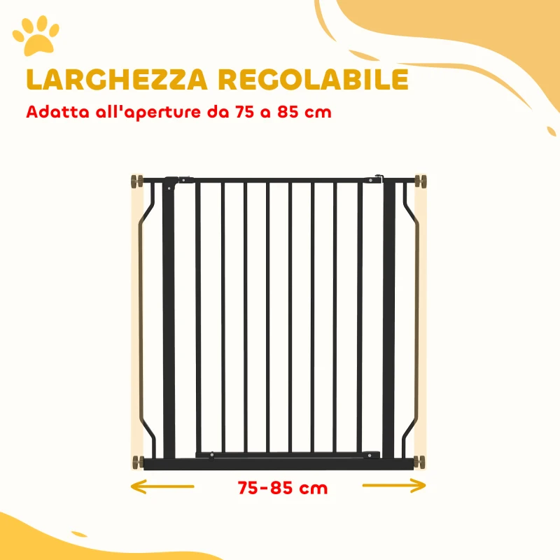 PawHut Cancelletto per Cani Estensibile e Regolabile per Scale e Porte, in Acciaio e ABS, 75-85x76 cm, Nero