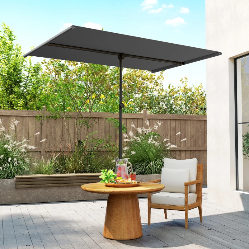 Outsunny Sonnenschirm 180 Grad drehbar Höhenverstellbar Gartenschirm mit Aluminium-Mast 150x205cm Dunkelgrau