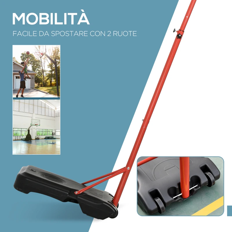 HOMCOM Canestro Basket da Esterno con Altezza Regolabile 193.5-248.5cm e Base Riempibile, 73x49x194-249cm