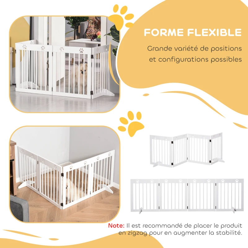 PawHut Barrière de sécurité barrière modulable pliable pour animaux de compagnie 4 panneaux en bois de pin massif 204 x 30 x 61 cm blanc