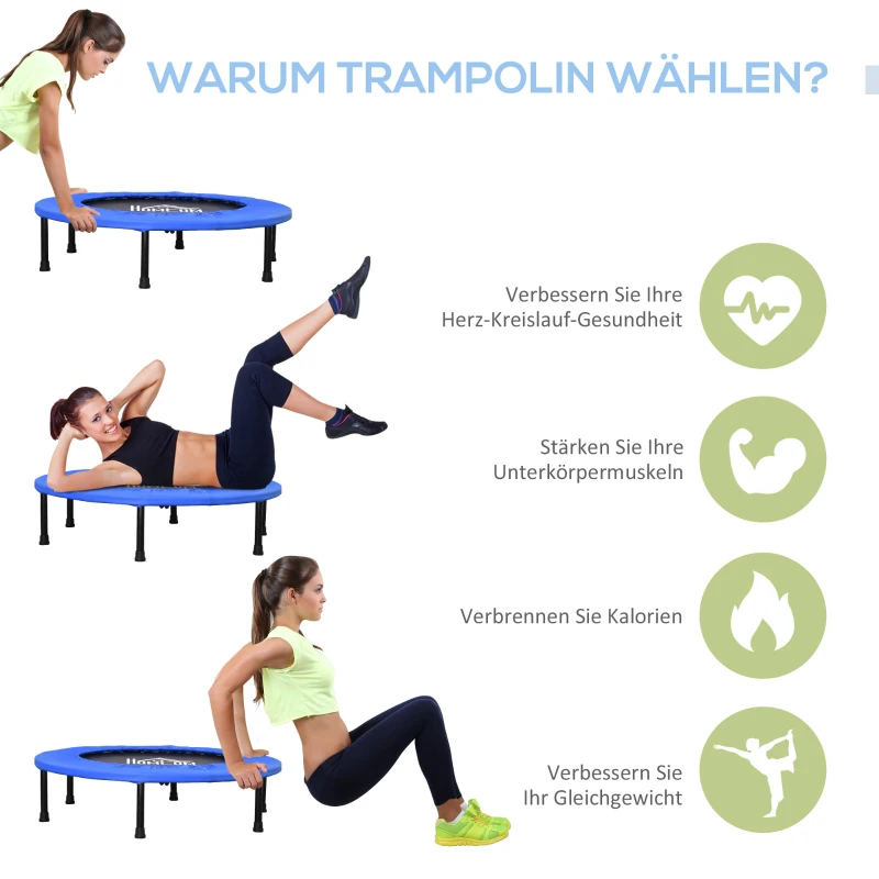 HOMCOM Fitness Trampoline Ø91 cm Mini Trampoline met Antislip Voeten 100kg Belastbaar Ø91 x 22,5H cm Zwart+Blauw