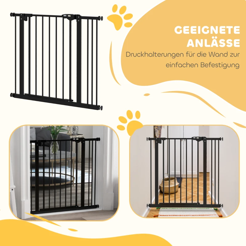 PawHut Veiligheidshek voor Huisdieren, Hekje zonder Boren, Metaal, Kunststof, 74-87 cm, Zwart