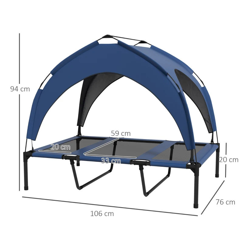 PawHut Hondenbed voor buiten, weerbestendig, verhoogd frame, 106 x 76 x 94 cm, Donkerblauw