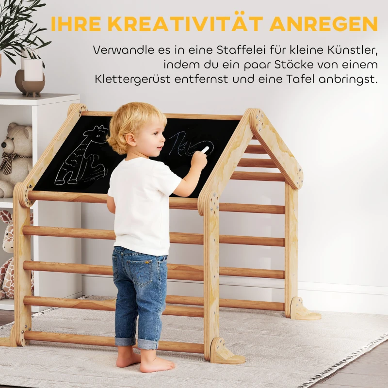 AIYAPLAY 9-in-1 indoor klimrek, helling, glijbaan, ladder, krijtbord, voor peuters, hout(m-6)