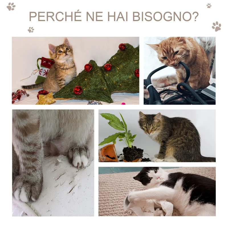 PawHut Albero per Gatti a 3 Livelli con Tappetino Tiragraffi ad Arco, in Legno, Peluche e Sisal, 40x35x72 cm, Grigio
