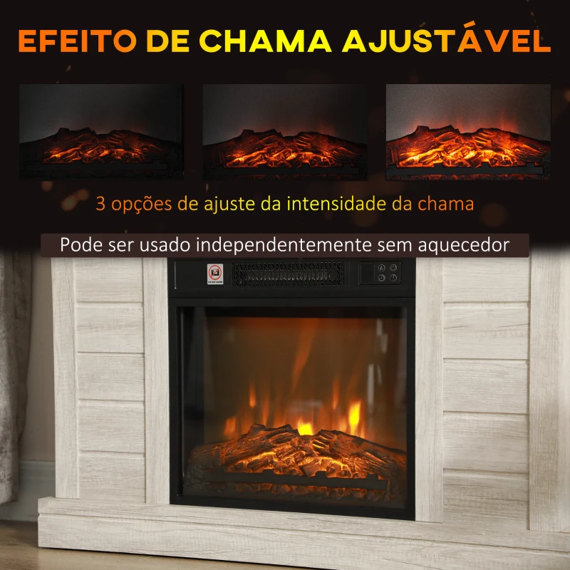 HOMCOM Lareira Elétrica 1800W Lareira Decorativa com Efeito de Chama Realista Temporizador para Ambientes de 30 m² 96,5x22x81,7 cm Madeira Clara