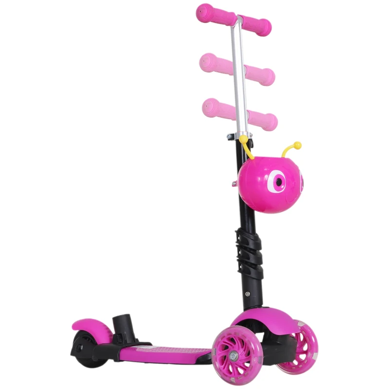 HOMCOM 3 en 1 Patinete para Niños de +18 Meses Scooter de 3 Ruedas con Asiento Extraíble Manillar Mango de Empuje Altura Ajustable 62x25x72,5 cm Rosa