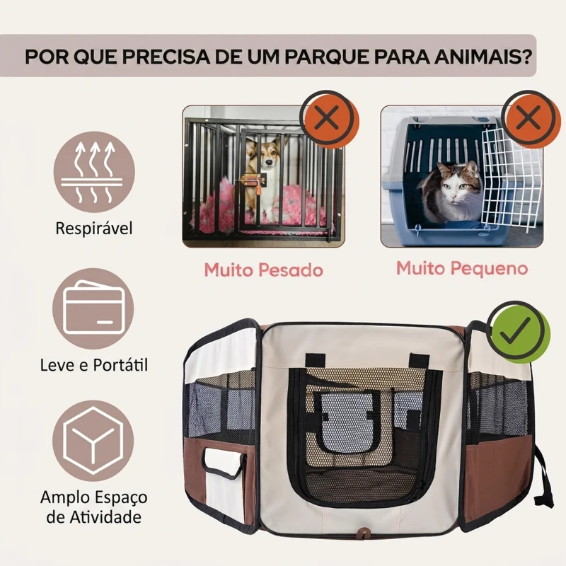 PawHut Parque Dobrável para Cães e Gatos, Cercado Portátil para Animais Pequenos em Tecido Oxford Impermeável, Ø90x41 cm, Castanho